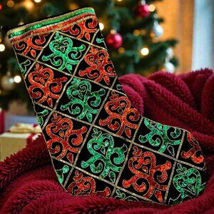 Vintage Christmas Stocking Bling Bling Red and Green Sequin Women Holiday Decor